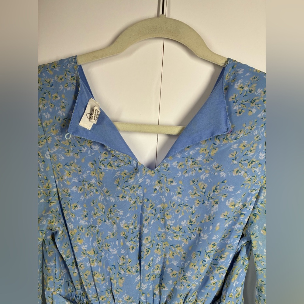 Japna Light Blue Floral Wrap-Style Long Sleeve Dress Size Medium - Picture 5 of 8